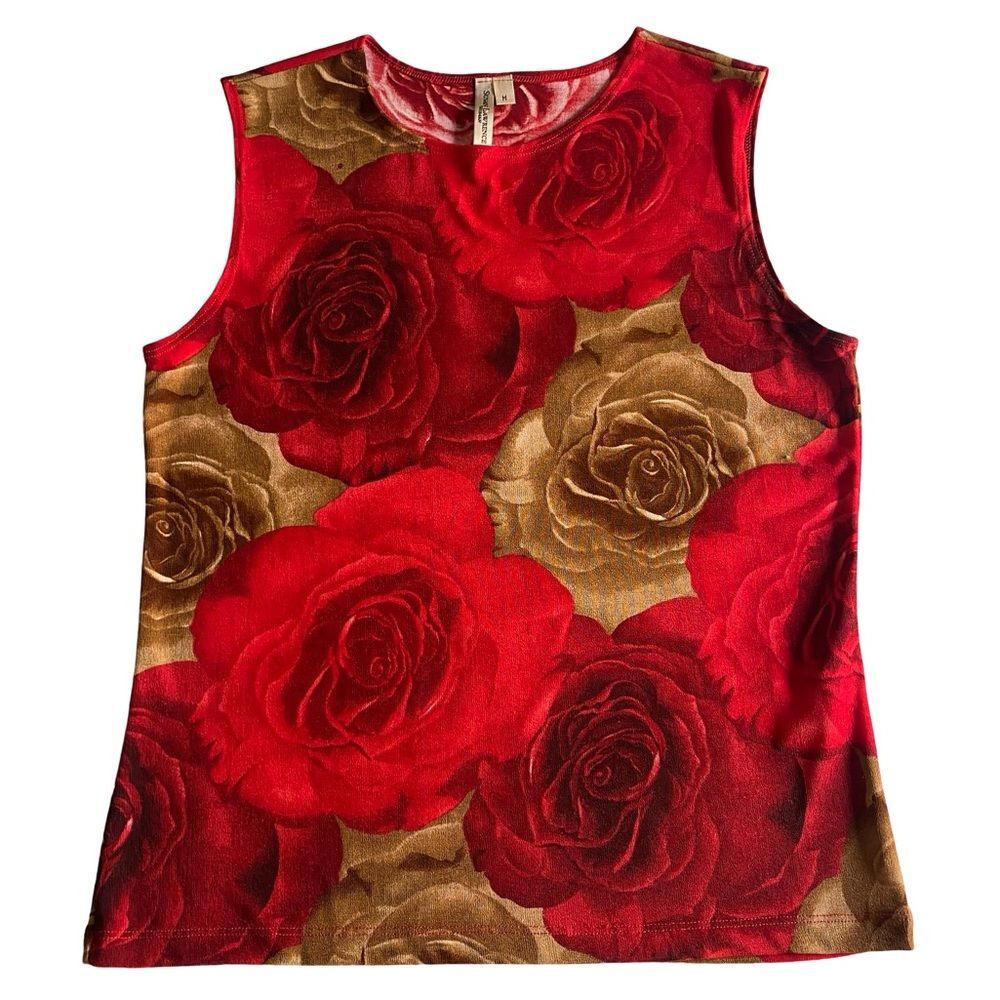 Vintage 90s Susan Lawrence Woman Rose Blooms Tank Top Size Medium